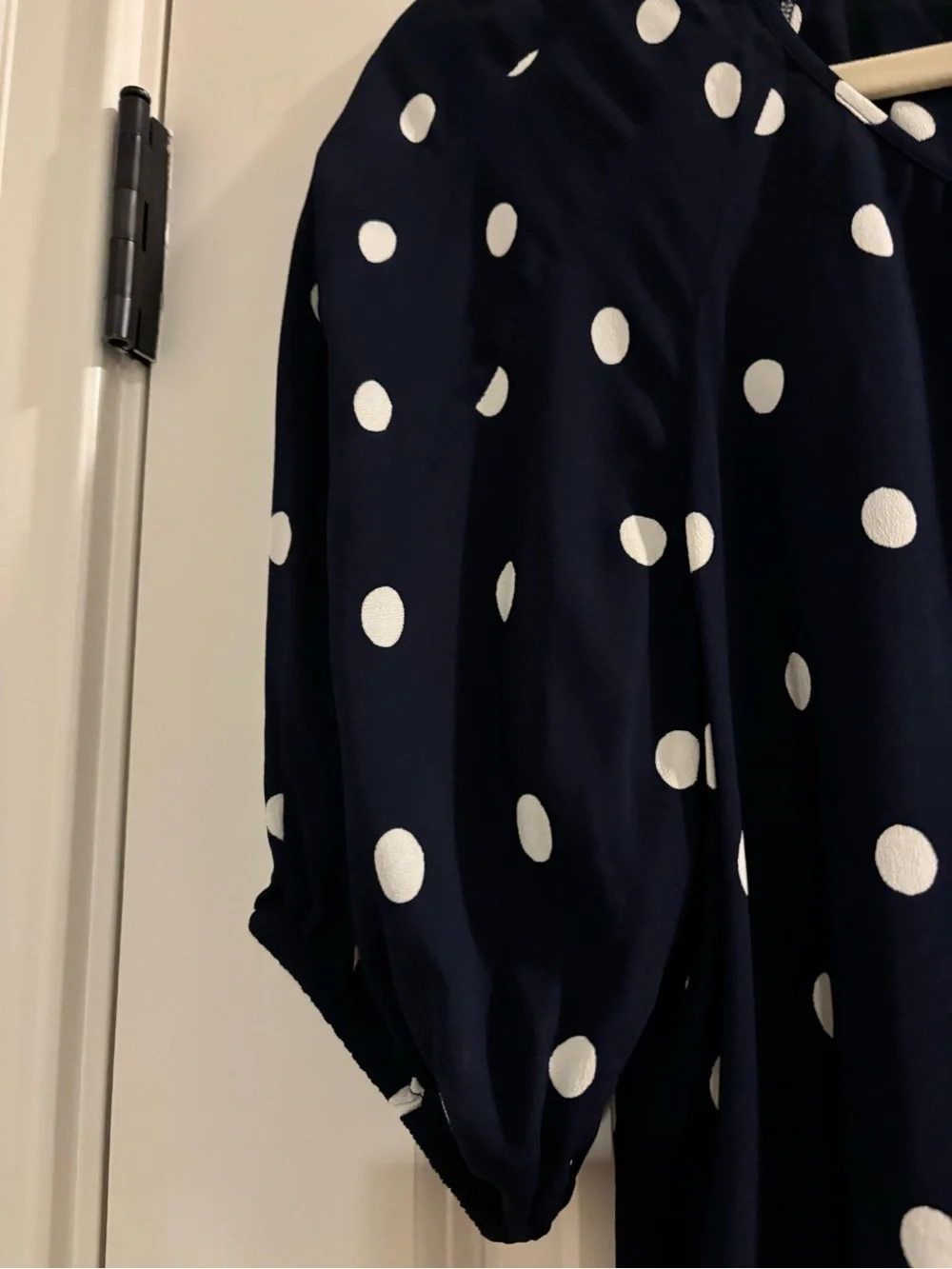 Boden Navy White Polka Dot Puff Sleeve Blouse